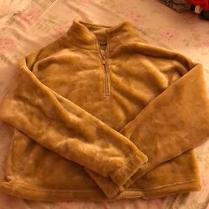 tan furry mid zipper sweater